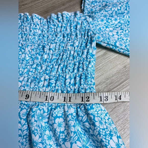 Velvet Torch Midi Smocked Dress Ivory Floral Square Neck Puff 3/4 Sleeve Small - Picture 6 of 12